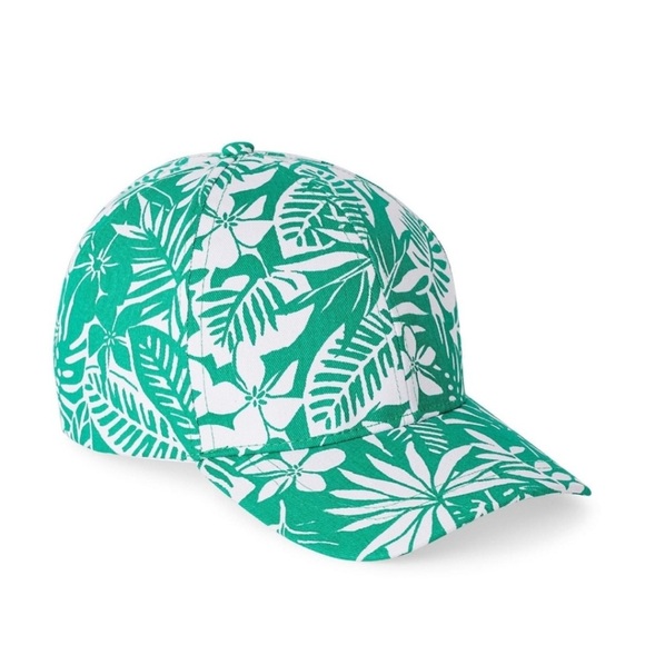❤️ BNWT Unisex Ball Cap Green and White Tropical Print Cotton Hat by George - Picture 1 of 2